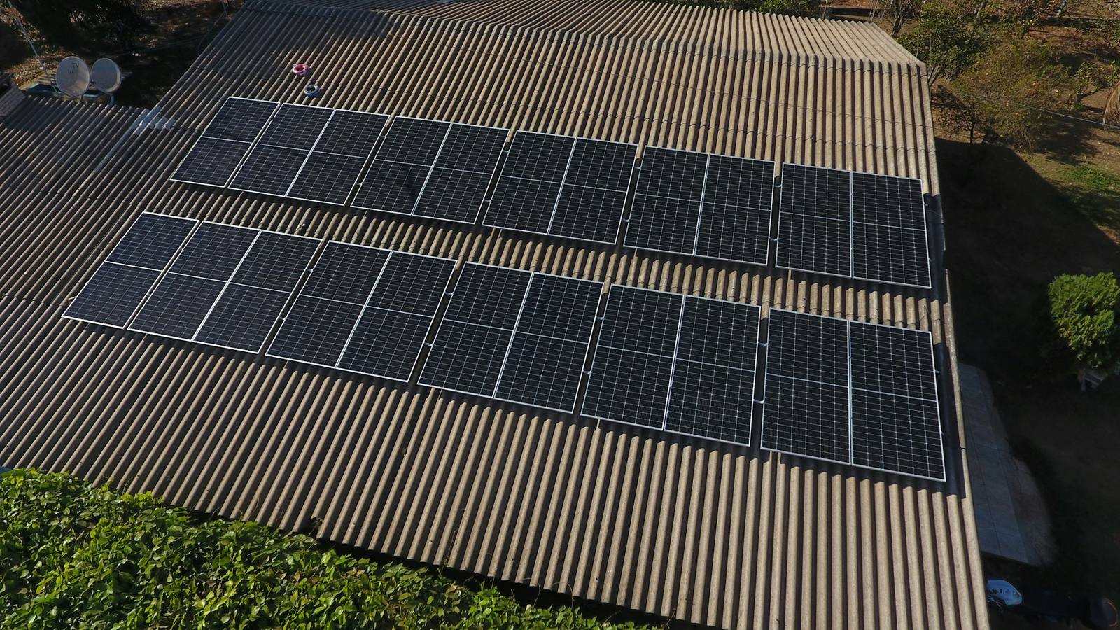 A completed rooftop solar array photographed from above